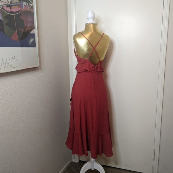 Essue Ruffle Midi Dress Size Small Red/Orange NWOT - Picture 9 of 12